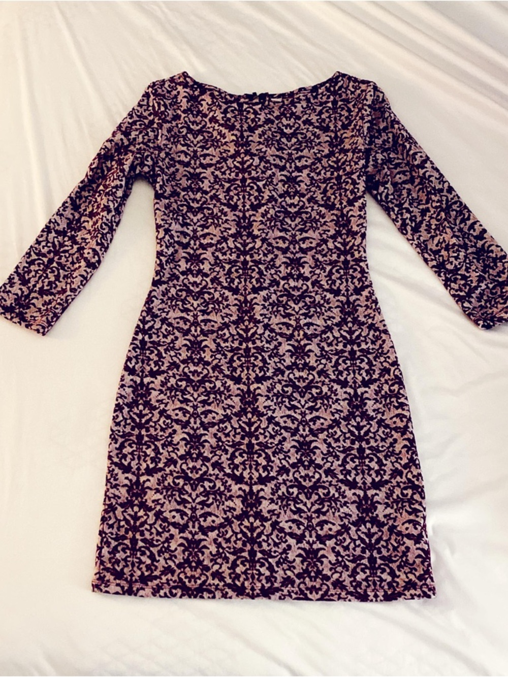 Xhilaration Pink and Black Damask 3/4 Sleeve Bodycon Dress